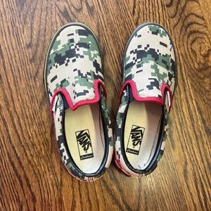 Vans Kids Camo Slip-On Sneakers - Green, Black, and Red
